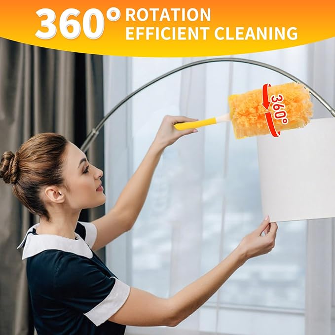 36 Count Heavy Duty Duster Refills for Swiffer Dusters with 1 Handle, 360° Multi-Surface Larger Size Feather Duster, Disposable Duster Kit for Cleaning Home, 4X Microfibers, Unscented