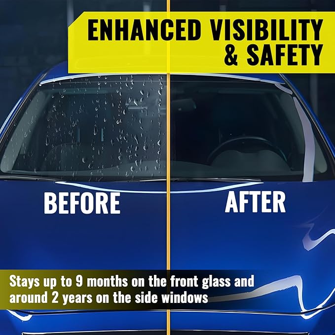 Apex Glass 50ml Hydrophobic Ceramic Coating - Professional Rain Repellent for Windshields & Windows - Long Lasting Nano Silica Protection Kit with Applicator & Microfiber USA