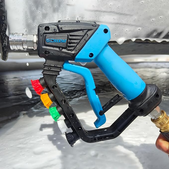 GDHXW Short High Power Pressure Washer Gun with Swivel, 5 Nozzle Loss Prevention Design 5000 PSI For Pressure Washer