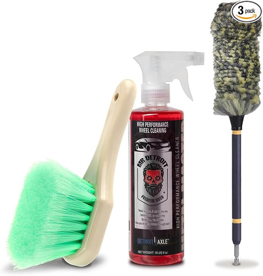 Mr. Detroit - 3pc Wheel & Rim Clean Kit High Performance Wheel Cleaner and Body Brush with Durable PVC Fiber Bristles, Drill Wheel Brush with Durable Soft Wool Microfiber Bristles (CL-3DH056)