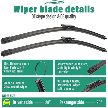 28" 26" 12" Windshield Wiper Blades Replacement for Ford CMax C-Max 2013 2014 2015 2016 2017 2018 Premium All Weather Front Rear Wipers Set - OEM Quality (Pack of 3)