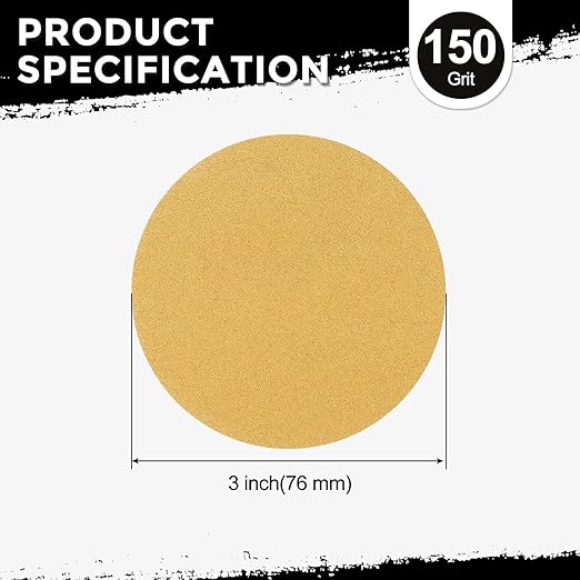 Kozelo 100 Pcs Sanding Discs 3 Inch 150 Grit Hook and Loop Random Orbital Sandpapers Suitable for Drywall Sander Wood Metal Furniture, Yellow