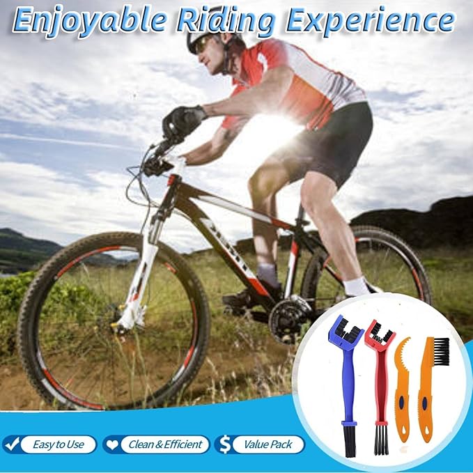 Qihengzhijia Bike Chain Cleaner Tool,4PCS Chain Crankset Brush,Chain Washer Tool Suitable for Motorcycle/Mtb/Mountain/Road Bike Make Stain Dirt Clean