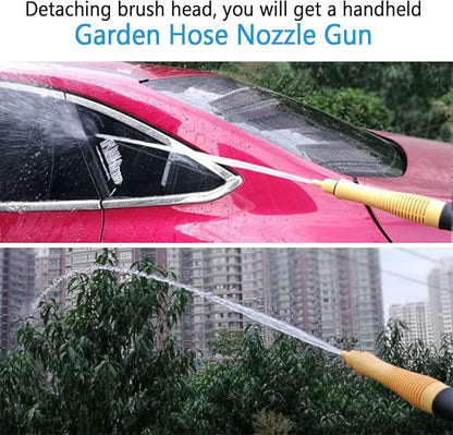 Rotating Car Wash Brush with Hose Attachment, Soft Chenille Microfiber Bristle Car Cleaning Brush Wash Mop Scrub Brush, Long Handle Car Washing Brush Kit with Soap Dispenser (Yellow)