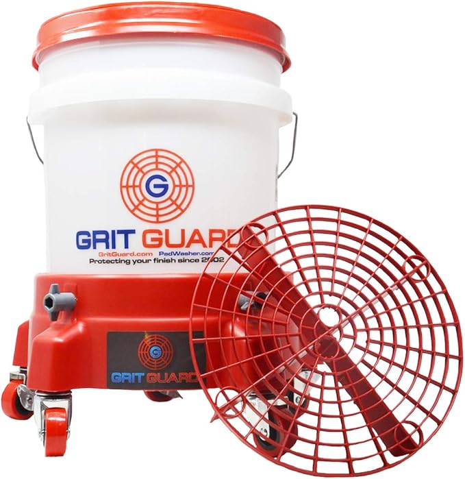 Grit Guard 5 Gallon Washing System | Includes 5 Gallon Bucket, Grit Guard, Bucket Dolly, and Gamma Seal Lid | for Car Wash and Detailing | Red