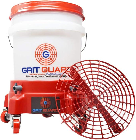 Grit Guard 5 Gallon Washing System | Includes 5 Gallon Bucket, Grit Guard, Bucket Dolly, and Gamma Seal Lid | for Car Wash and Detailing | Red