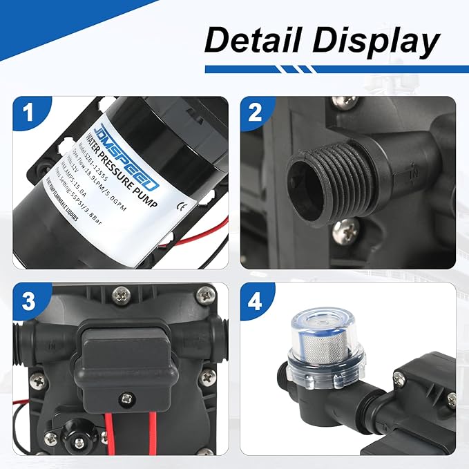 5.0 GPM 12V DC 55 PSI Revolution Water Pump with Pressure Switch Compatible with Camper, RV, Shower, Sprayer