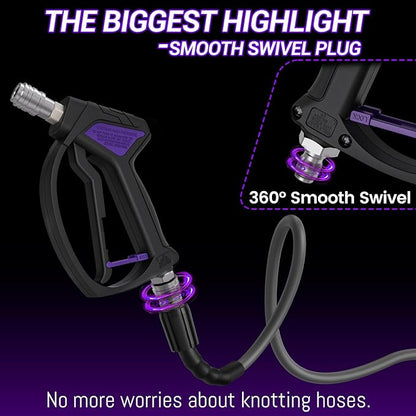 Short Pressure Washer Gun, Swivel Power Washer Gun 4060 PSI, Stubby Pressure Washer Gun with 3/8" Smooth & 1/4" Quick Connector Coupler Compatible with Hose Foam Cannon Car Wash Foam Gun（Black）