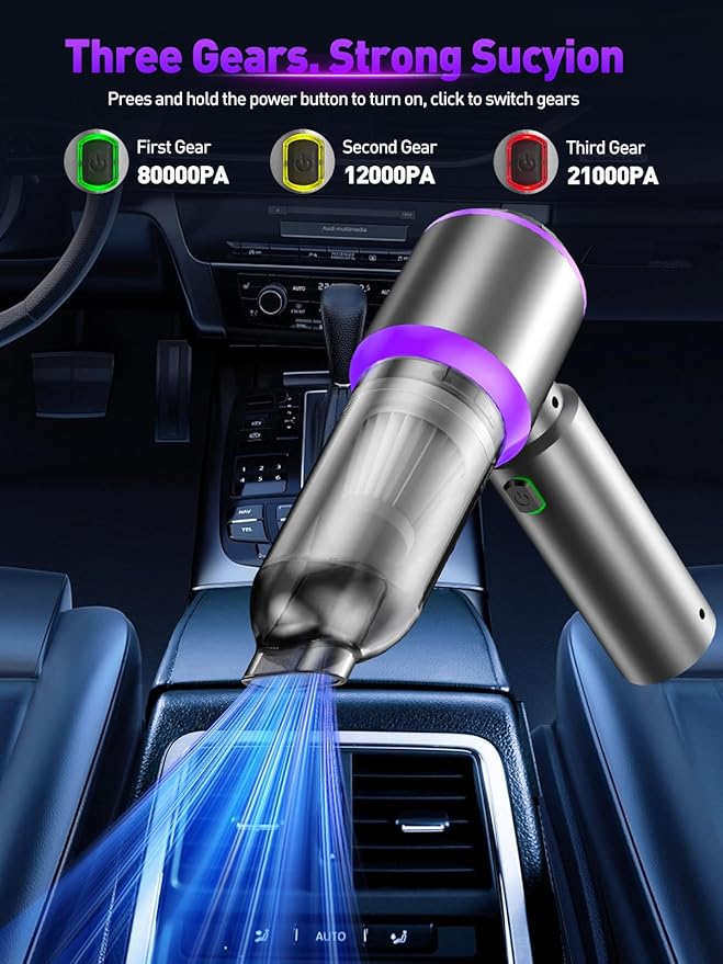 Vacuum/Air Duster 80,000RPM Super Power Mini Car Vacuum Cleaner 4-in-1 air Blower Gun Air Duster & Air Blower & Pump Hand Electric air Duster Handheld dust Blower Blower Cordless (Purple)