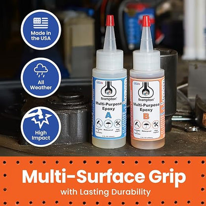 Brampton Multi-Purpose Epoxy, Quick 30-Minute Set, Waterproof 2-Part Epoxy Glue Kit for Tile, Metal, Ceramic, Glass, Wood, Stone, Strong Bonding, Sandable, Paintable Resin, Easy 1:1 Mix, 4 oz