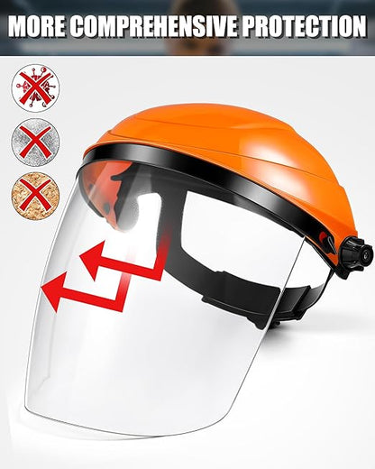 Tellegloww 8 Pack Safety Face Shield for Grinding and Cutting, Full Impact Resistant Face Shield Mask for Work Chemical Woodworking (Orange)