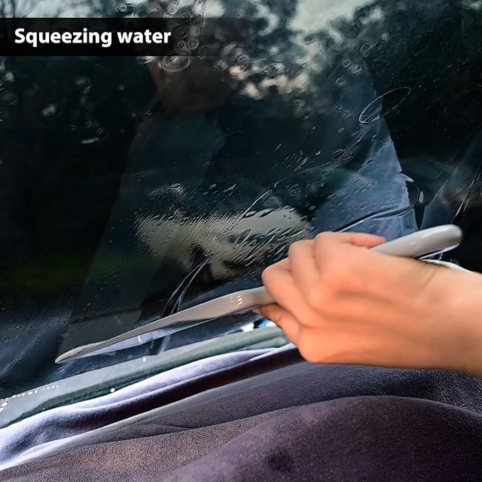 NEWISHTOOL Long Reach Auto Bulldozer Squeegee, Mini Paddle Scrubber for Window Tint Film Installing and Vehicle Windshield/Rear Window Glass Cleaning, 1 PC Bulldozer Tint Tool and 3 PCS Scrub Pads