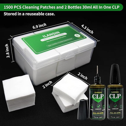 ILANSIN 3000/1500PCS Gun Cleaning Patches+CLP Oil,2"x2" Lint Free Gun Cleaning Cloth,Professional Wipes for Shot Pistol/All Caliber of Firearms.Store in Box Can Store Gun Cleaning Kit,Choose Your Set
