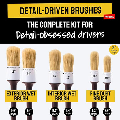 Soft Boar Hair Car Detailing Brush Set - 6-Pack - Scratch-Free Soft Bristle Cleaning Brushes - Reaches Tight Spots & Interior Car Cleaning Kit - Ergonomic & Durable Detailing Supplies