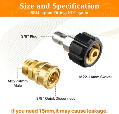 Twinkle Star Pressure Washer Adapter Set, Quick Disconnect Kit, M22 14 mm Quick Connect Swivel to 3/8'' Quick Connect Fittings, 3/4" to Quick Release 9 Sets
