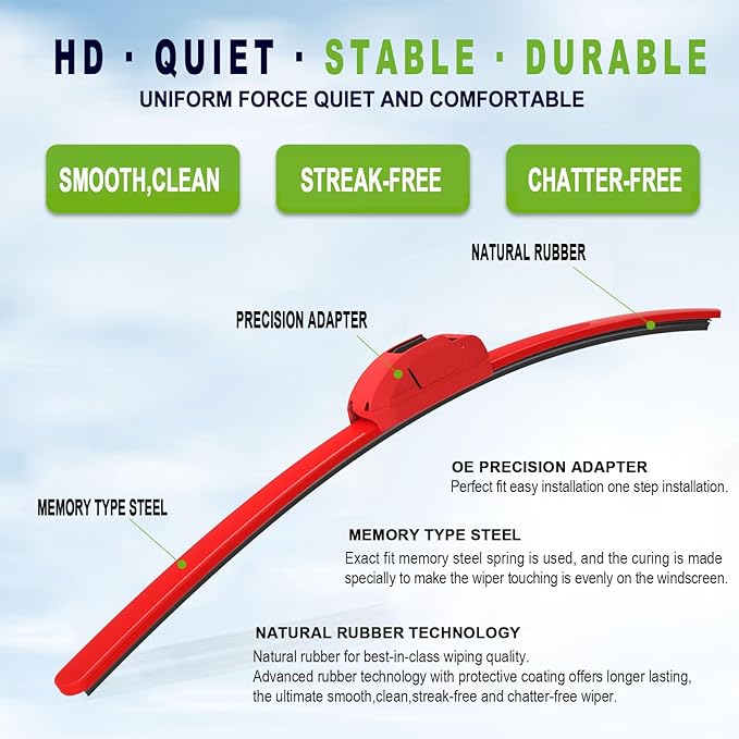 OEM QUALITY 24" + 18" PARRATI Premium All-Season Bright Red Windshield Wiper Blades (Set of 2)