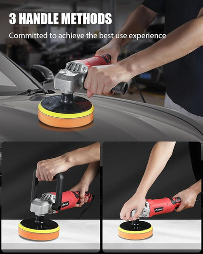 AVID POWER Car Buffer Polisher, 1200W 7 Inch/6 Inch Rotary Buffer Waxer, 6 Variable Speed 1600-3500 RPM, Detachable Handle & Side Handle for Car Detailing, Boat Sanding, Polishing and Waxing