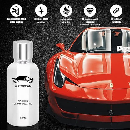 10H Nano Ceramic Coating for Cars, 50ML High Gloss Anti-Scratch SiO2 Ceramic Car Coating Kit, Plastic, Glass, Wheel Polishing, Hydrophobic, Long Lasting Protection