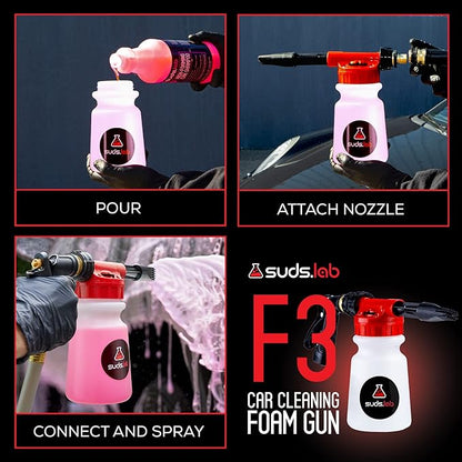 Suds Lab F3 Car Cleaning Foam Gun, Adjustable Foam Nozzle, Connect to Any Garden Hose, Clean Dirt and Dust, Home Car Washing
