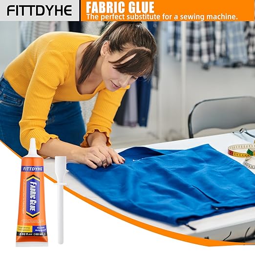 FITTDYHE Fabric Glue Permanent, 60 ML Washable Clear Clothing Glue, Super Fabric Adhesive for Rhinestones, Patches, Clothes, Denim, Leather, Polyester, Fabrics, Doll Repair, Flannel, Cotton