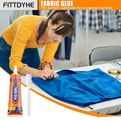 FITTDYHE Fabric Glue Permanent, 60 ML Washable Clear Clothing Glue, Super Fabric Adhesive for Rhinestones, Patches, Clothes, Denim, Leather, Polyester, Fabrics, Doll Repair, Flannel, Cotton