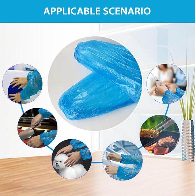 FIPASEN Disposable Oversleeves Covers, 200PCS Plastic Arm Sleeves Covers for Painting Repairing Cleaning Tattooing - Blue