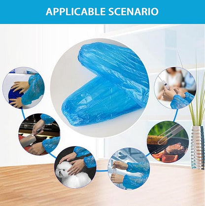 FIPASEN Disposable Oversleeves Covers, 200PCS Plastic Arm Sleeves Covers for Painting Repairing Cleaning Tattooing - Blue