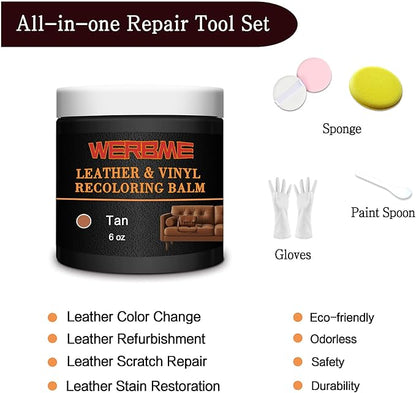 WERBME Leather Recoloring Balm & Color Restorer - Multipurpose Dye & Paint for Faded Leather Couches, Car Seats, Shoes | Fix Scratches on Clothing, Furniture & Accessories(Tan)