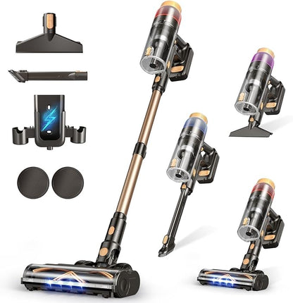 VBUOO Cordless Vacuum Cleaner, 580W 48KPA 70 Mins Vacuum Cleaners for Home, Self-Standing Stick Vacuum with Touch Screen, Wall Mount Charge, Ultra High-Power Brush for Pet Hair/Plush Carpet/All Floor