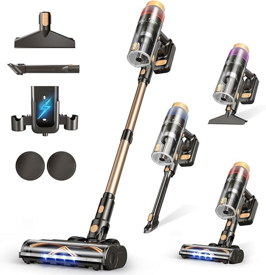 VBUOO Cordless Vacuum Cleaner, 580W 48KPA 70 Mins Vacuum Cleaners for Home, Self-Standing Stick Vacuum with Touch Screen, Wall Mount Charge, Ultra High-Power Brush for Pet Hair/Plush Carpet/All Floor