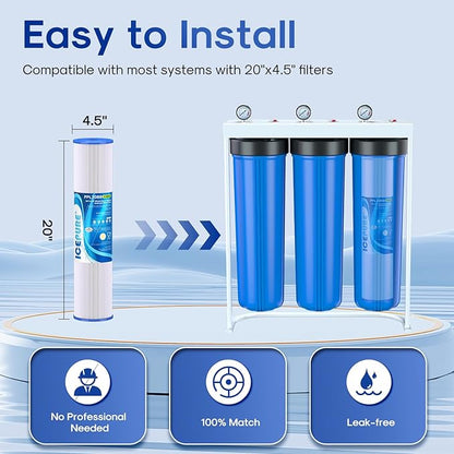 ICEPURE 20 Micron 20" x 4.5" Whole House Pleated Sediment Filter for Well Water, Remove Rust, Chlorine, Replacement Cartridge for ECP5-BB, AP810-2, HDC3001, SPC-45-1005 CP5-BB ECP1-20BB S1-20BB, 2PACK
