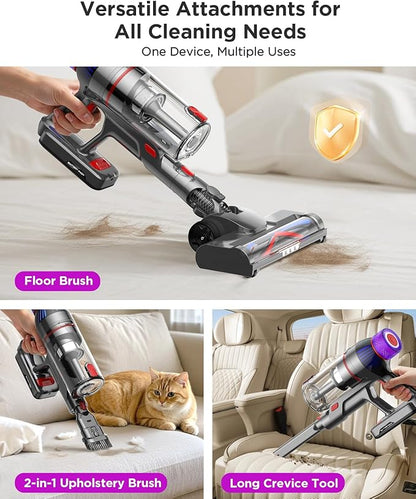 Cuzmok Cordless Stick Vacuum Cleaner - 550W Powerful Cordless Vacuum with HEPA Filter, Up to 50min Runtime & Tangle-Free Lightweight & Detachable Battery for Pet Hair Carpet Hardwood Floor Cleaning