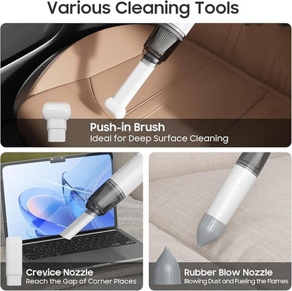 A9life Handheld Vacuum Cordless, Car Vacuum Cleaner Portable with HEPA Filter, 2 Suction Modes, Mini Hand Held Vacuum Rechargeable for Car, Home, Pet Hair, Office, Desk, Keyboards (White)