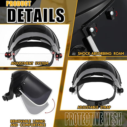 Amylove Safety Tinted Face Shield for Grind and Cutting Lightweight Protective Masks with Clear Replacement Guard Mask(Stylish Style,Black, Black, Clear,2 Pcs)