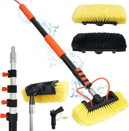 20FT/240inch Car Wash Brush with Long Handle Water Fed Telescopic Pole with Angle Adapter 12" Soft and Hard Bristle Cleaning Tool for Car Truck RV House Floor Window Glass Roof Pool