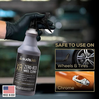 Suds Lab XA Zero-Acid Wheel Cleaner - Cleans Brake Dust and Grime for Car Rims and Tires - Safe on Chrome, Alloy and Aluminum Rims - 64 oz