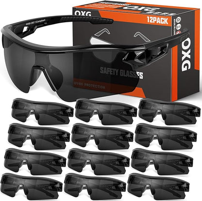 OXG 12 Pack Safety Glasses for Men Women, ANSI Z87.1 Work Glasses Scratch Impact Resistant Lens Protective Eyewear