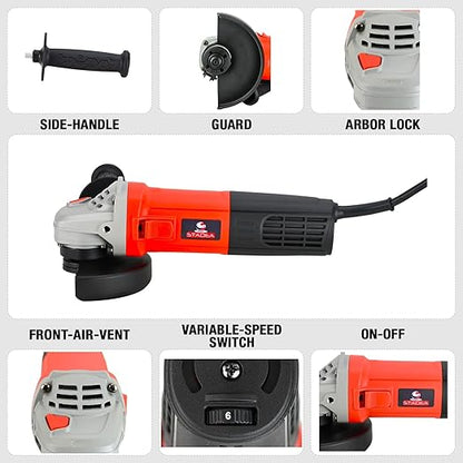 StadeaSet 5" Variable Speed Angle Grinder Polisher with Dry Polishing Kit - Stone Concrete/Tile Electric Power Cutting Slow SpeedTool - 1400 W, 3000-10000 RPM