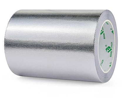 BOMEI PACK Adhesive Aluminum Foil Heat Shield Tape Barrier, Fiberglass Thermal Insulation Reflective Material High Temp Protection (6in*66ft)