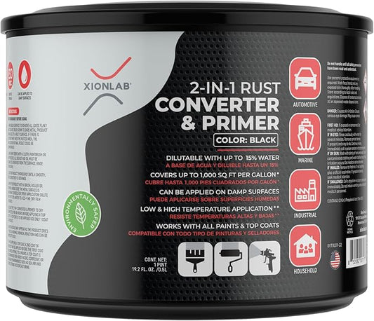 2-in-1 Rust Converter & Metal Primer, Black Rust Inhibitor Paint for Metal, Automotive Rust Reformer, Industrial Grade Water Based, Heat Resistance & UV Resistant. Made in the USA. As Low As ~$0.12 Per Sqft*