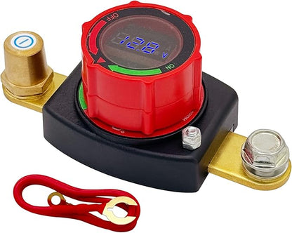 Ampper Battery Disconnect Switch with Voltmeter, 12-48V Battery Cut Off ON/Off Shut Off Switch W/Adapter for Car, RV and More (Side to Top, Negative)