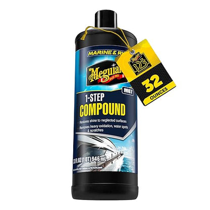 Meguiar’s Marine/RV One Step Compound, M6732, Removes Oxidation, Stains, Scratches, and Water Spots, Restores Color and Shine to Fiberglass Gel Coat Finishes, Christmas Gift Ideas for Car Dads, 32 Oz