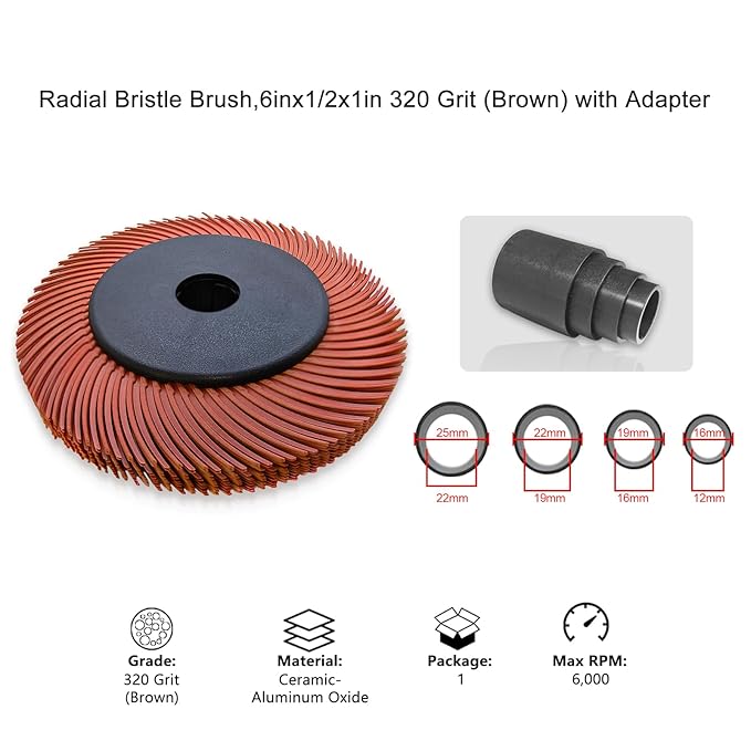 Radial Bristle Brush, 6 in x 1/2 in x 1 in, 320# Brown, 1SET， with Reduction Sleeve