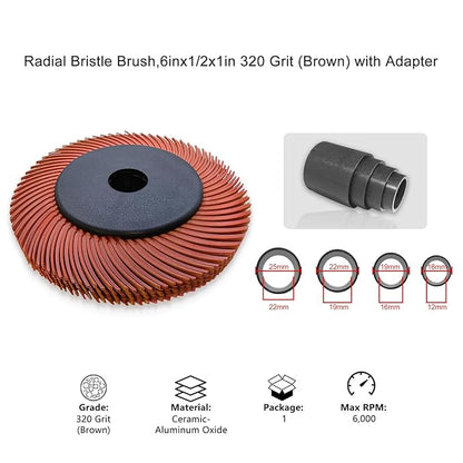 Radial Bristle Brush, 6 in x 1/2 in x 1 in, 320# Brown, 1SET， with Reduction Sleeve