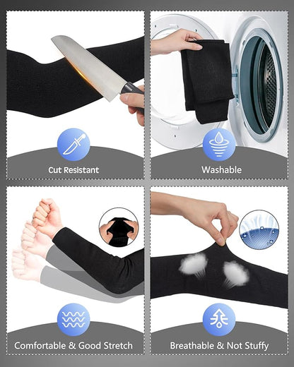 Geyoga 2 Pairs Arm Sleeves Guards Arm Protectors for Thin Skin and Bruising Protective Cut Resistant Sleeves for Men Women(X-Large,Hppe,Black)