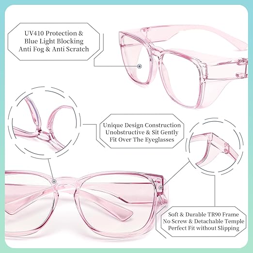 Alsenor Safety Glasses Anti Fog Goggles Fit Over Prescription Eyewear For ANSI Z87.1 Certified Oversized Eyeglasses For Men Women (Oversized-Purple)