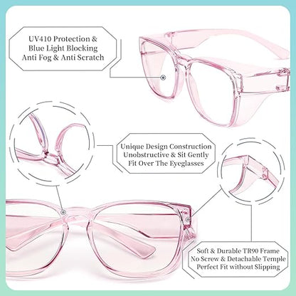 Alsenor Safety Glasses Anti Fog Goggles Fit Over Prescription Eyewear For ANSI Z87.1 Certified Oversized Eyeglasses For Men Women (Oversized-Purple)