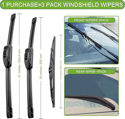 PARRATI® Windshield Wipers for Dodge Durango 2001-2003,21"+20" Front and 16" Rear,OEM Replacement Wiper Blades,Quiet & Streak-Free(Set of 3)
