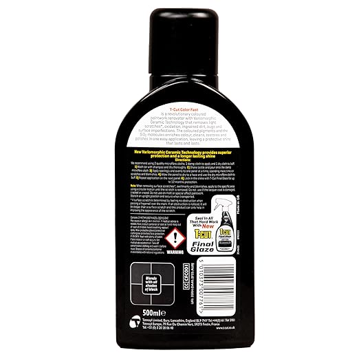 T-Cut Color Fast Black Polish, Car Scratch Remover & Paintwork Restorer, 17 fl oz – 3-in-1 Removes Scratches & Swirls, Restores Color & Protects Paint with Ceramic Wax