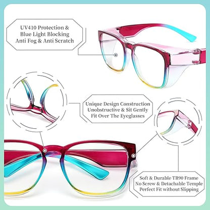 Alsenor Safety Glasses Anti Fog Goggles Fit Over Prescription Eyewear For ANSI Z87.1 Certified Oversized Eyeglasses For Men Women (Oversized-Rainbow)